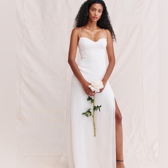 new Reformation Melita tie strap bustier gown in ivory off white - Picture 1 of 9